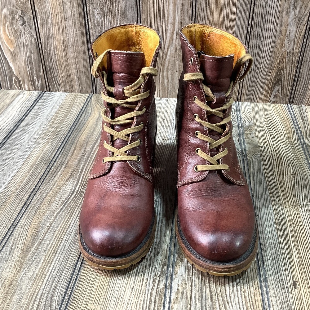 RARE Frye Sabrina 6G Boots Womens Lace Up Brown Marbled Combat Vintage Size 10 M - Picture 2 of 14
